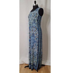 Y2k Max Studio Racing Blue Side Stripe Blue Floral Handkerchief Maxi Dress M